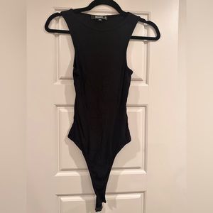 Missguided black thong rivbed high neck bodysuit